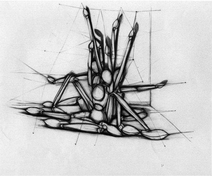 Figures in Strings, 62” x 74”;  charcoal on paper;1978 Inflatables