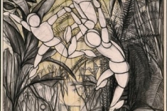 Inflatables in the Botanic Gardens, 115” x 62”; charcoal, pastel on paper; 1983