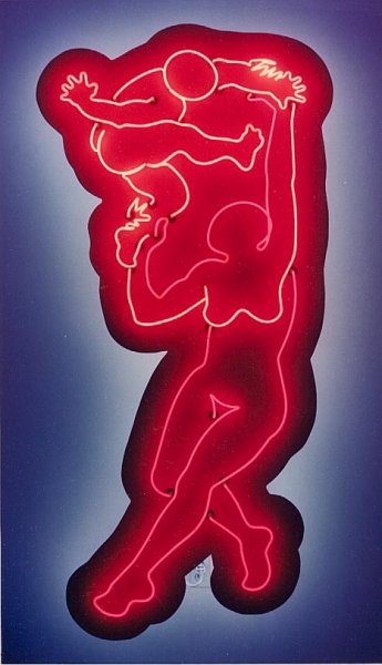 Raising Baby, 78” x 36” x 12”; 1988 <br>neon on painted aluminum case