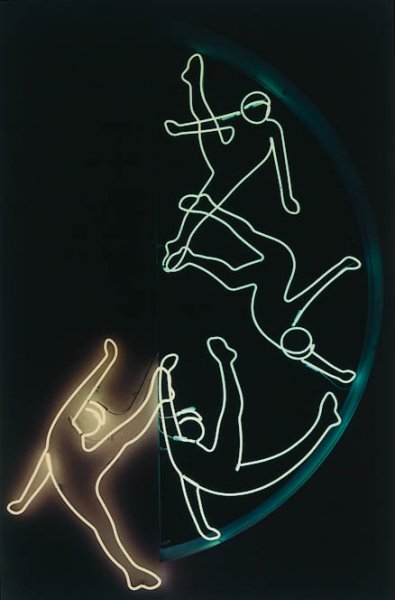 Zenith/Nadir, 84” x 54” x 12”; 1985 	   <br>animated neon installation, Zenith Gallery