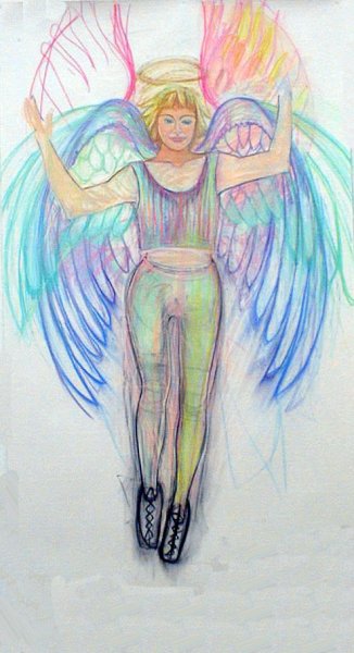 Aerobic Angel charcoal, pastel, colored pencil